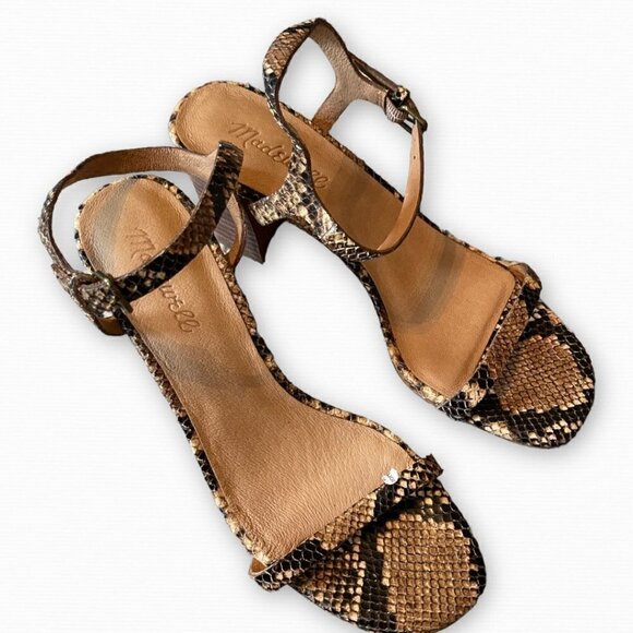 Madewell Hollie Ankle-Strap Sandal in Snake Embossed Leather Size 7 - Picture 1 of 6